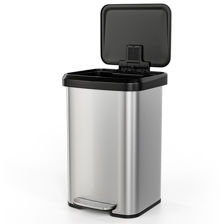 13-Gallon Silver Stainless Steel Step Trash Can with Soft Close Lid - Free Shipping