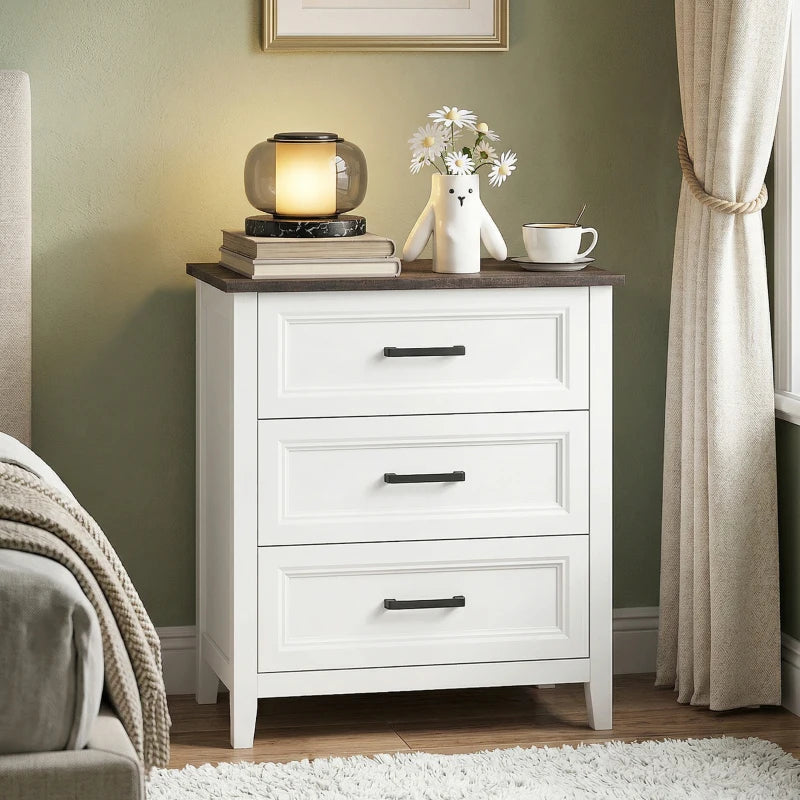 HOMCOM 3 Drawer Bedroom Dresser, Modern Storage Chest with Wood Top for Living Room, Closet & Entryway