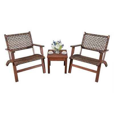 3 Piece Wooden Rattan Outdoor Patio Furniture Chair Table Bistro Set - Free Shipping 
