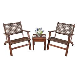 3 Piece Wooden Rattan Outdoor Patio Furniture Chair Table Bistro Set - Free Shipping