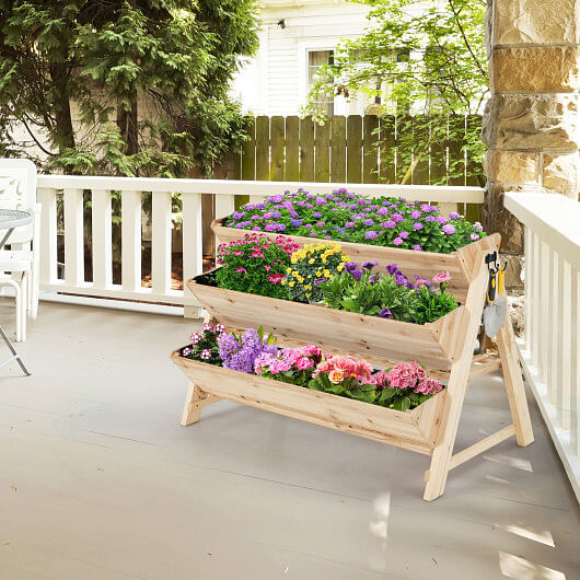 3 Tier Wooden Vertical Raised Garden Bed with Storage Shelf - Free Shipping 