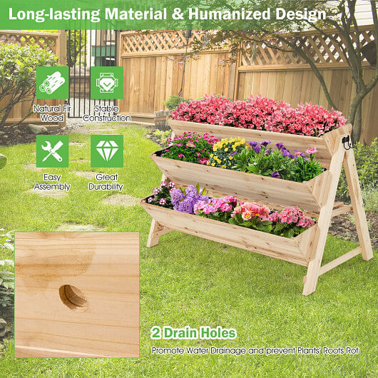 3 Tier Wooden Vertical Raised Garden Bed with Storage Shelf - Free Shipping 