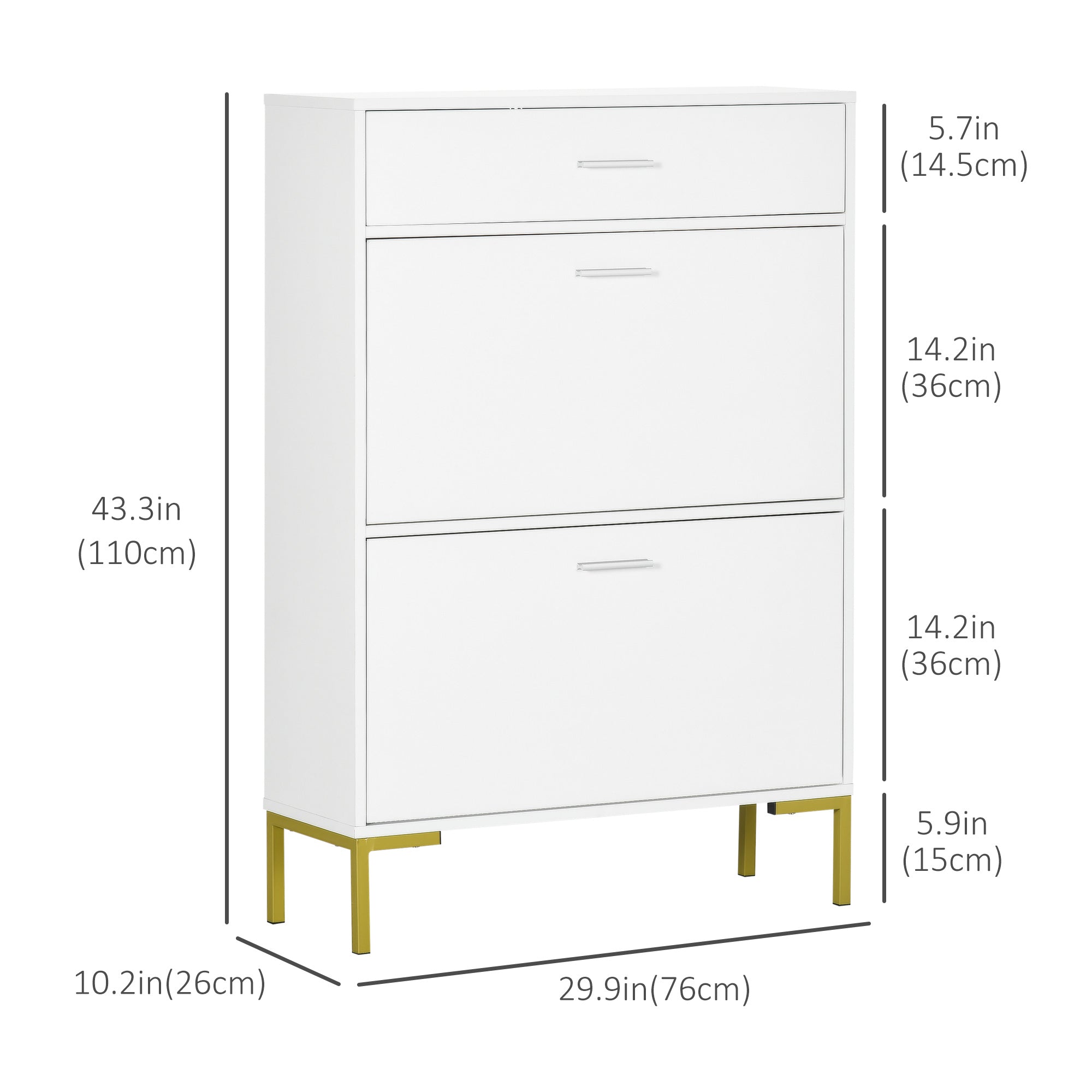 HOMCOM Modern Shoe Cabinet: 12-Pair Storage Organizer with 2 Flip Doors, Drawer & Adjustable Shelf, White 