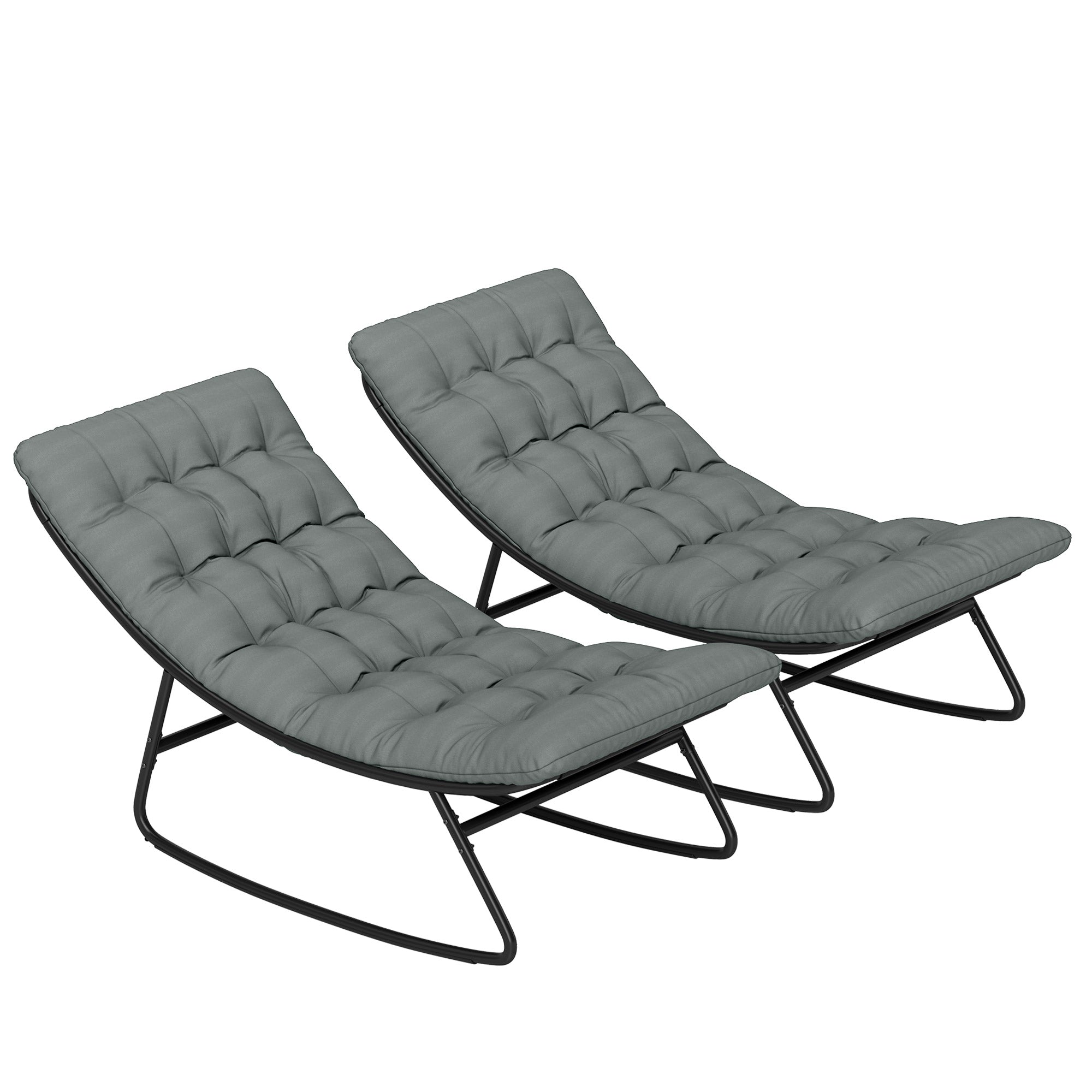 Outsunny Outdoor Patio Rocking Chair Set of 2 with Cushion, Steel Frame Balcony Chair with Mesh Deep Seat for Porch, Garden, Grey 