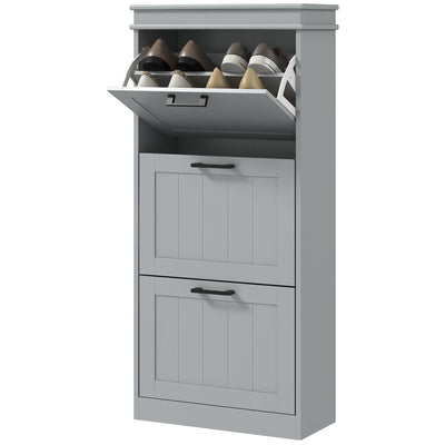 HOMCOM Shoe Storage Cabinet with 3 Flip Drawers and Adjustable Shelves, Narrow Shoe Cabinet for 15 Pairs of Shoes, Grey 