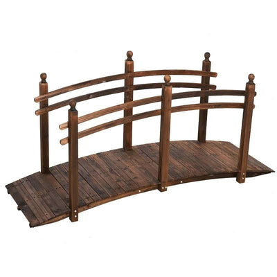 7.5 Ft Wooden Garden Bridge with Hand Rails in Carbonized Wood Finish - Free Shipping 