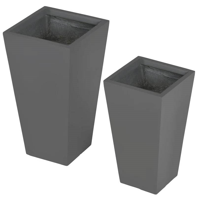 Set of 2 Modern Lightweight Outdoor Flower Pot Planters in Grey 22-in and 18-in - Free Shipping 