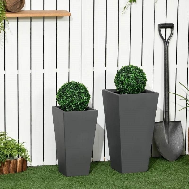 Set of 2 Modern Lightweight Outdoor Flower Pot Planters in Grey 22-in and 18-in - Free Shipping 