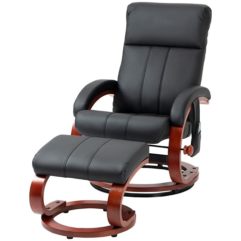 Adjustable Black Faux Leather Electric Remote Massage Recliner Chair w/ Ottoman - Free Shipping 