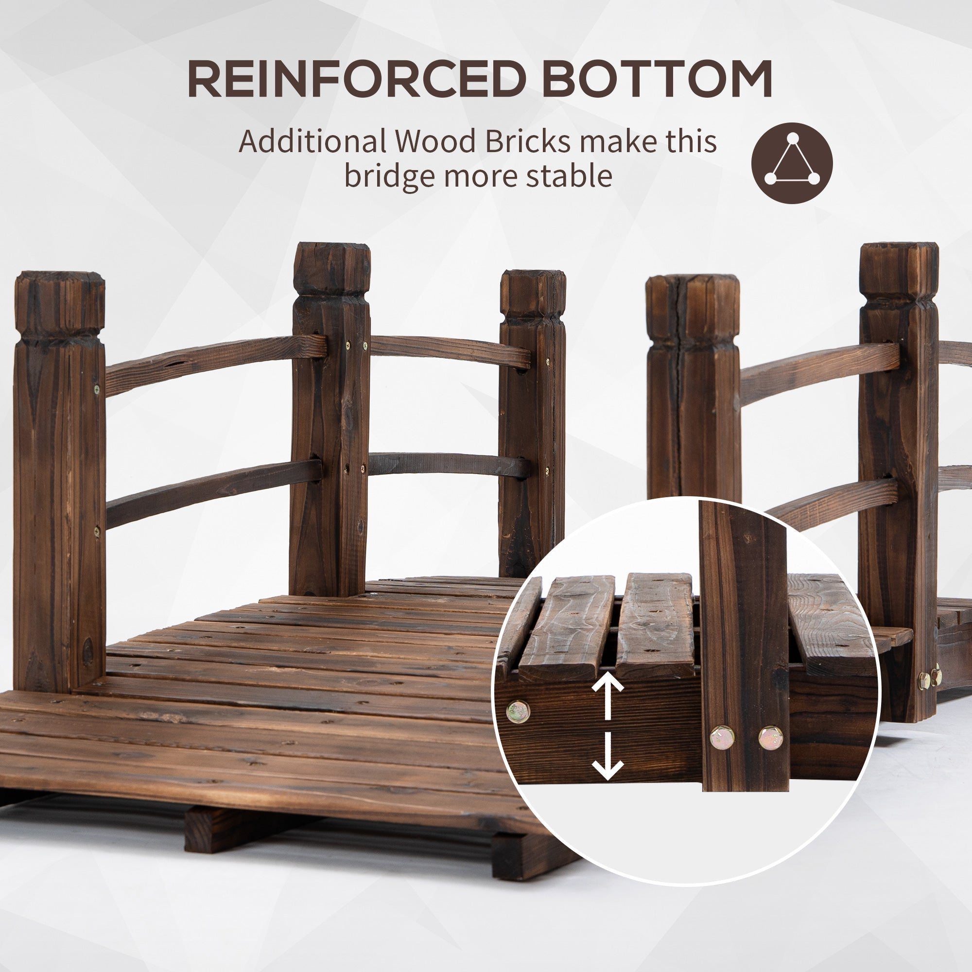 Outsunny 5FT Wooden Garden Bridge Outdoor Decorative Landscape Side Rails Moon Bridge Stained 