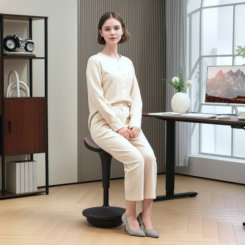 Backless Wobble Stool Chair, Standing Desk Chair, Adjustable Learning Stool for Office Desks, with Rocking Motion, Brown