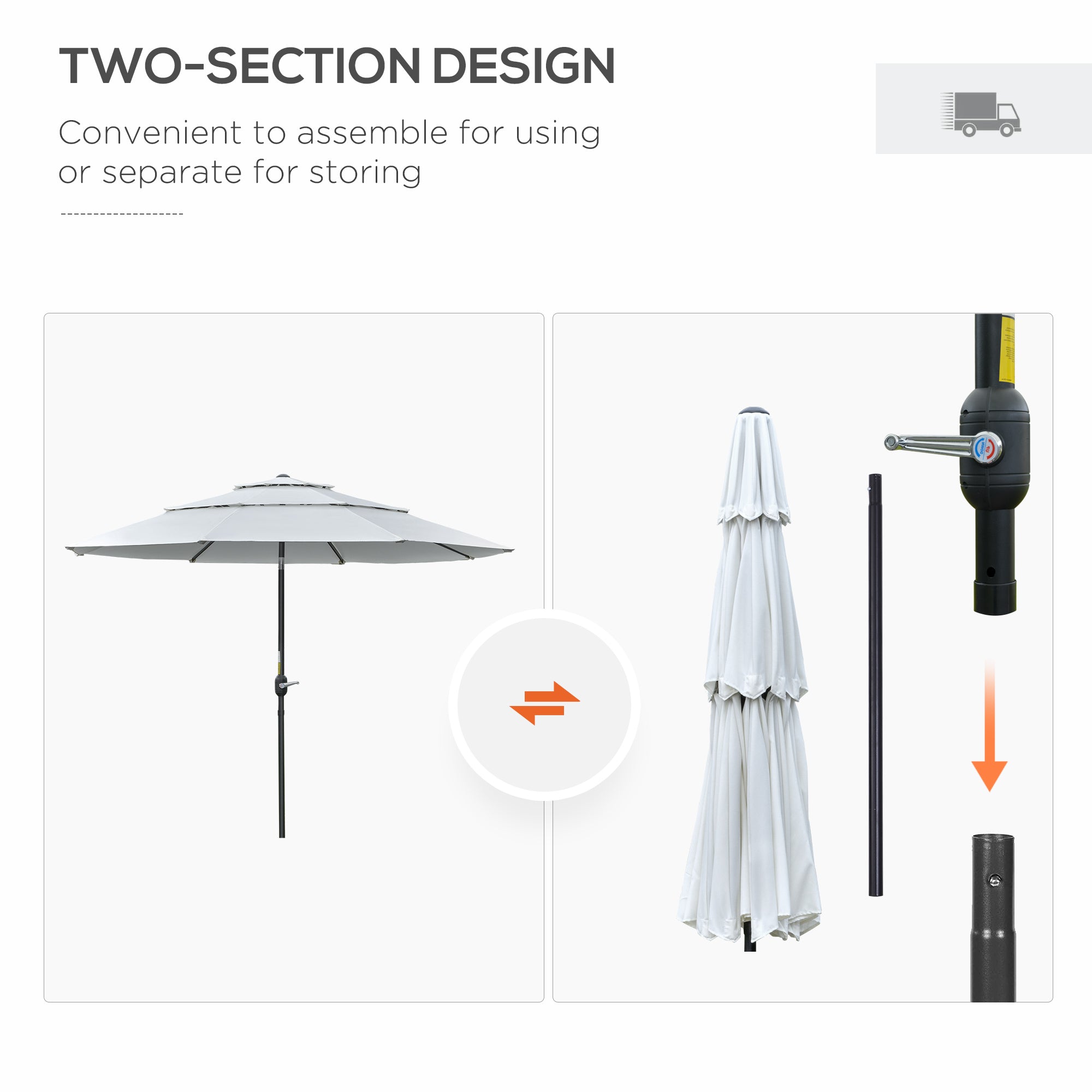 Outsunny 9FT Patio Umbrella 3 Tiers Outdoor Market Umbrella Crank Push Button Tilt for Deck Backyard Lawn Cream White 