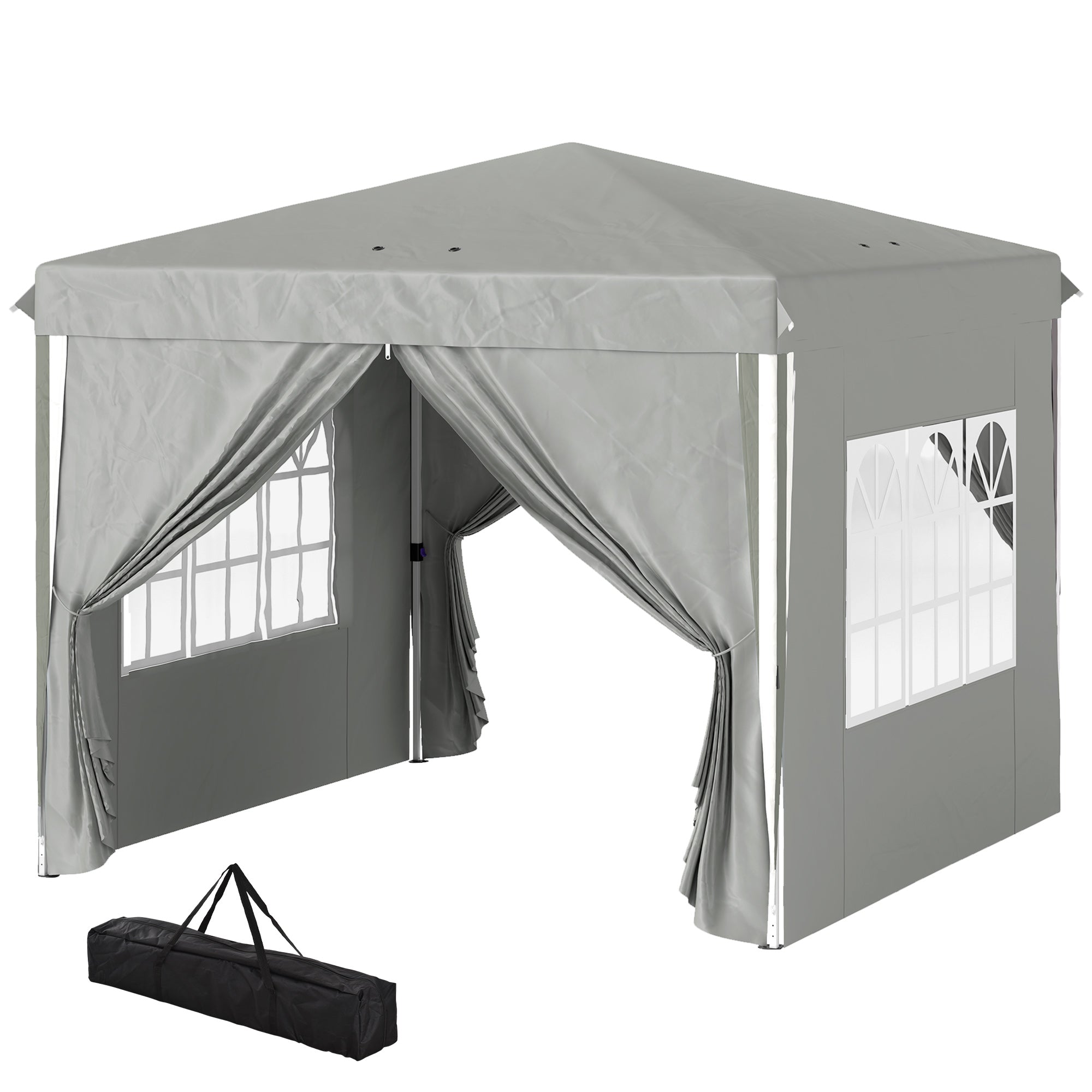 Outsunny 10' x 10' Pop-Up Canopy Tent with Sidewalls, Height-Adjustable, Carry Bag Included, for Outdoor, Garden, Patio, Light Grey 