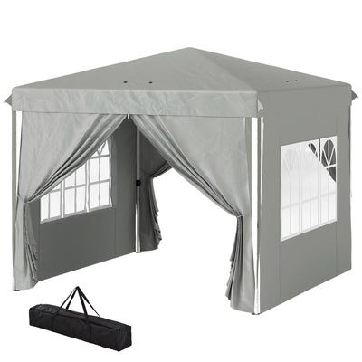Outsunny 10' x 10' Pop-Up Canopy Tent with Sidewalls, Height-Adjustable, Carry Bag Included, for Outdoor, Garden, Patio, Light Grey 