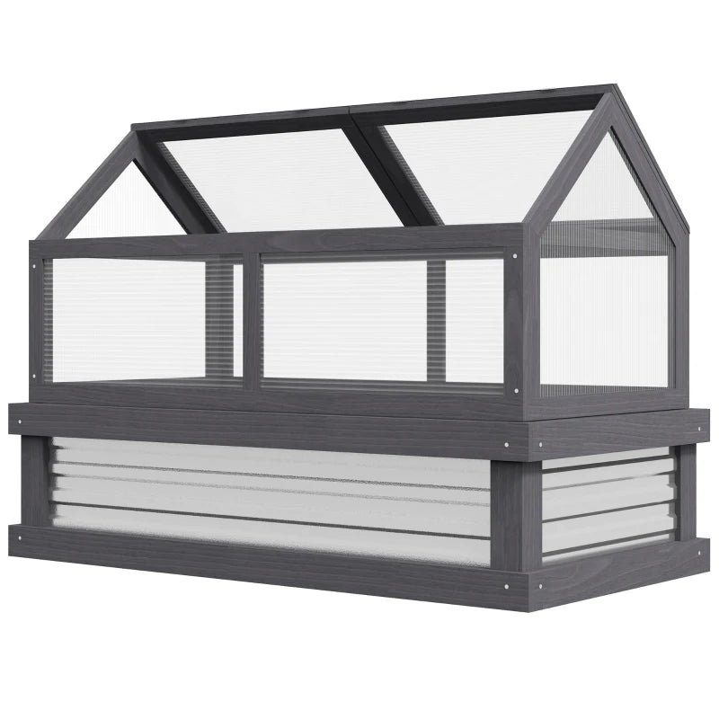 Raised Garden Flower Bed Kit with Greenhouse, Wooden Cold Frame Planter with Open Roofs, 48" x 24" x 32", Grey