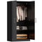 Wardrobe Cabinet with 2 Doors and Hanging Rod, Modern Armoire Wardrobe Closet for Bedroom, Black Wood Effect