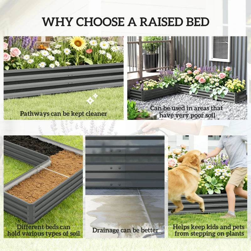 L-Shaped Raised Garden Bed, 82" x 109" x 12" Galvanized Steel Planter Box with Multi-reinforced Rods for Vegetables, Flowers and Herbs, Light Grey