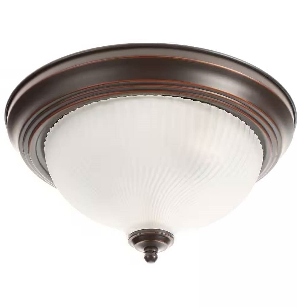 Round 11-inch Bronze Finish Ceiling Light with Frosted Glass Shade - Flush Mount - Free Shipping 
