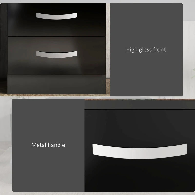 Bedside Table with 2 Drawers, Modern Nightstand for Bedroom, Black
