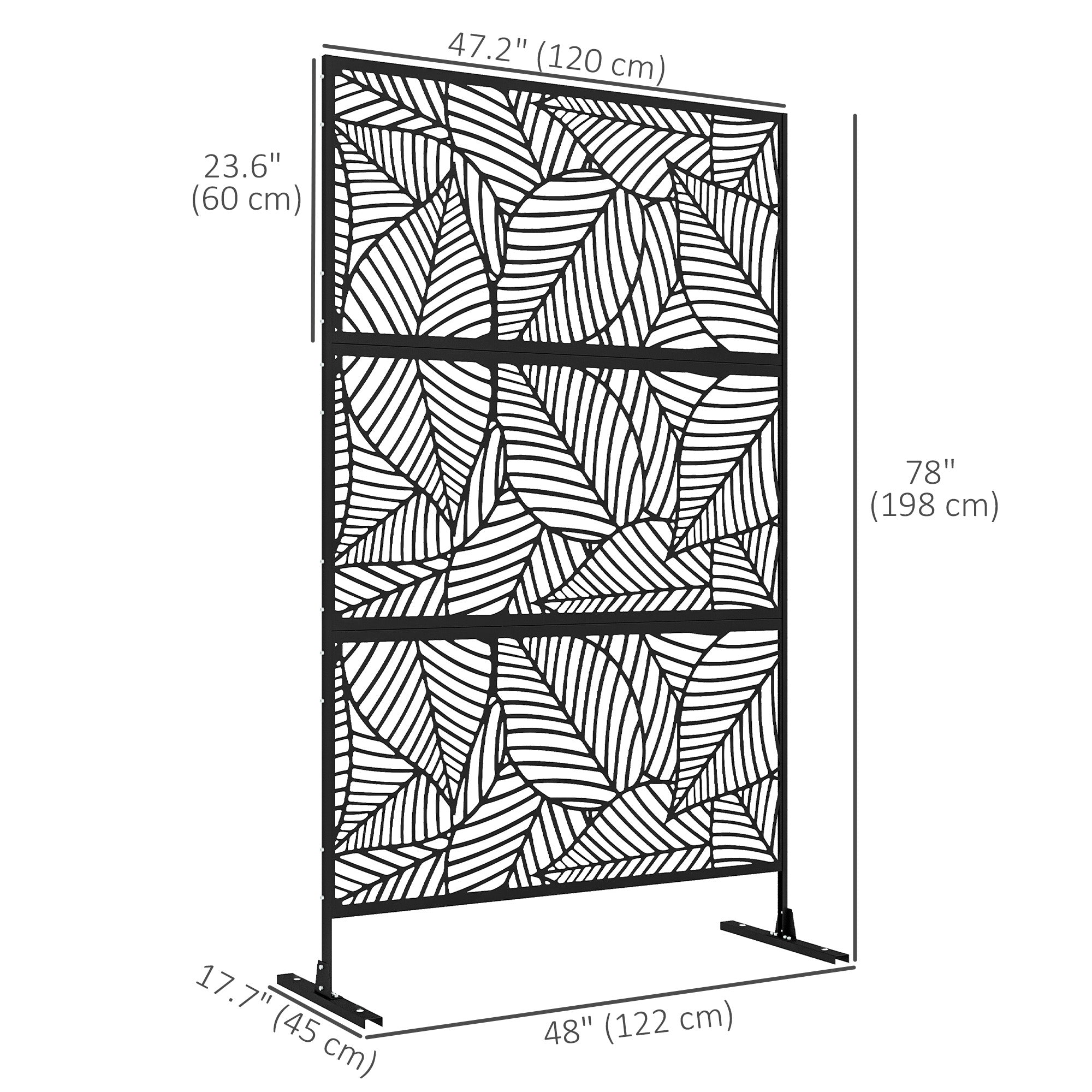 Outsunny 6.5FT Decorative Outdoor Divider, Metal Privacy Screen with Stand, Large Leaf Style, Black 