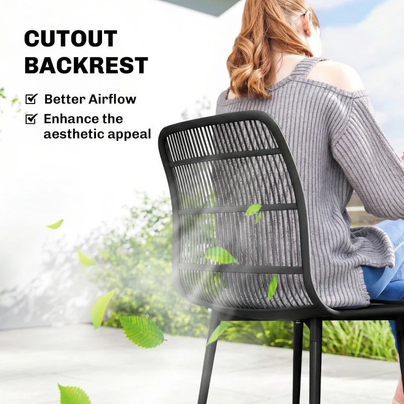 Outdoor Dining Chairs Set of 4, Patio Chairs with Slotted Backrest, Black