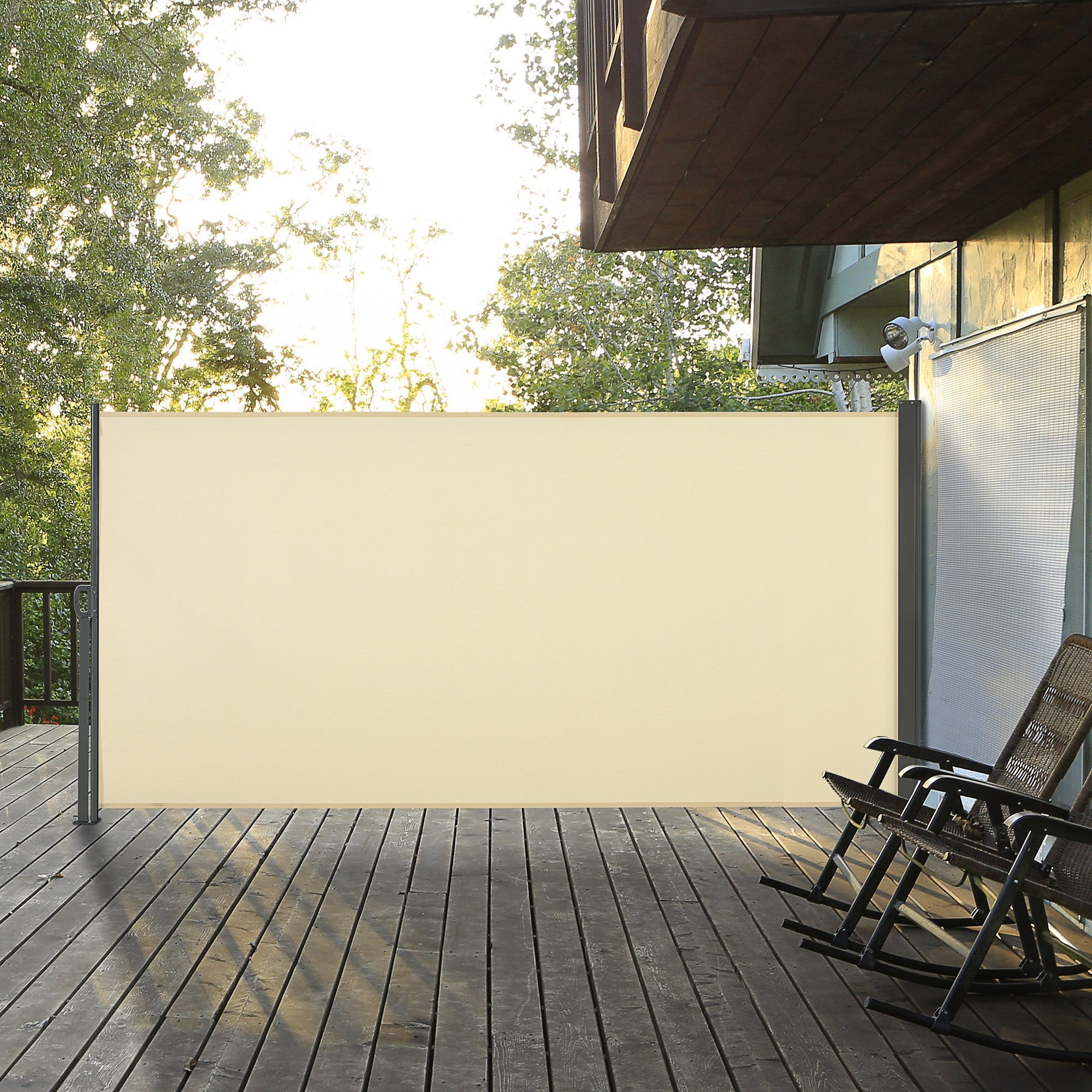 Outsunny Retractable Side Awning 118" x 63" UV Wind Resistant Outdoor Privacy Screen Folding Patio Cream White 