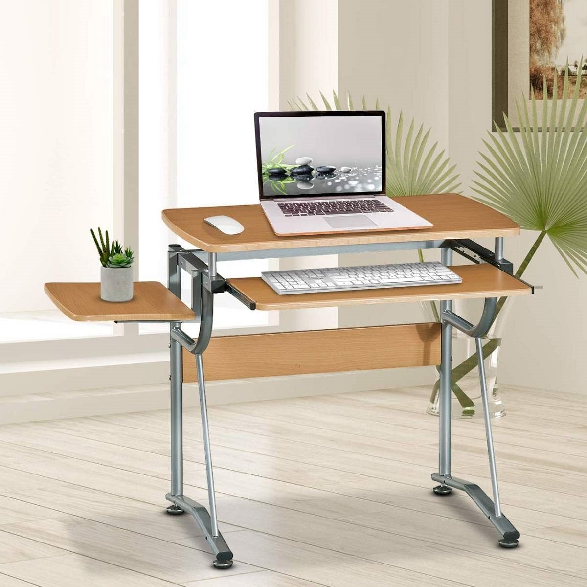 Compact Contemporary Computer Desk in Light Cherry Finish - Free Shipping 