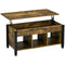 HOMCOM Rustic Lift-Top Retreat: Coffee Table with Hidden Storage, 3 Lower Shelves, Pop-Up Design in Brown Finish for Living Room