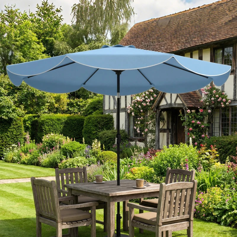 9' x 9' Round Market Umbrella with Valance, Patio Umbrella with Tilt and Crank, for Garden, Deck, Poolside, Sky Blue
