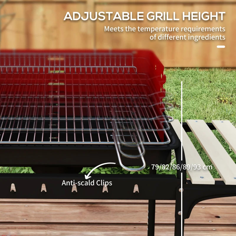 Charcoal Barbecue Grill with Adjustable Grill Height, Portable BBQ Trolley with Ash Catcher and Wheels, Red