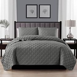 Twin/Twin XL 2-Piece Dark Grey Polyester Microfiber Diamond Quilt Set - Free Shipping