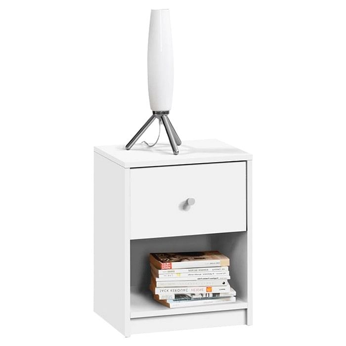 Contemporary 1-Drawer Nightstand with Storage Shelf in White - Free Shipping