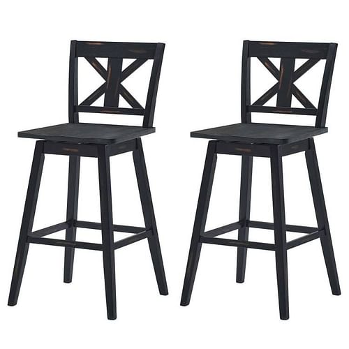 Set of 2 Black Wood 29-in Modern Kitchen Dining Farmhouse Swivel Seat Barstools - Free Shipping 