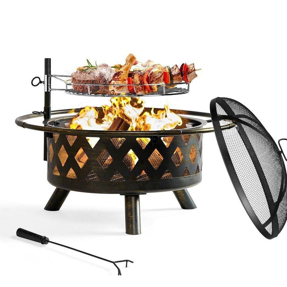 30-inch Wood Burning Outdoor Heavy Duty Steel Fire Pit Grill - Free Shipping