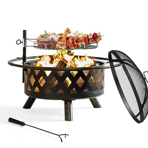 30-inch Wood Burning Outdoor Heavy Duty Steel Fire Pit Grill - Free Shipping