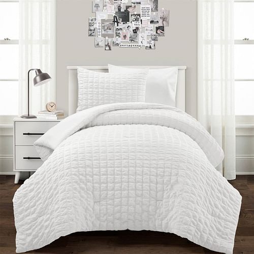 Twin/XL Size Microfiber Crinkled Texture 2 Piece Comforter Set White - Free Shipping