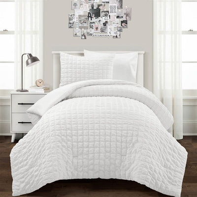 Twin/XL Size Microfiber Crinkled Texture 2 Piece Comforter Set White - Free Shipping 
