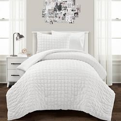 Twin/XL Size Microfiber Crinkled Texture 2 Piece Comforter Set White - Free Shipping