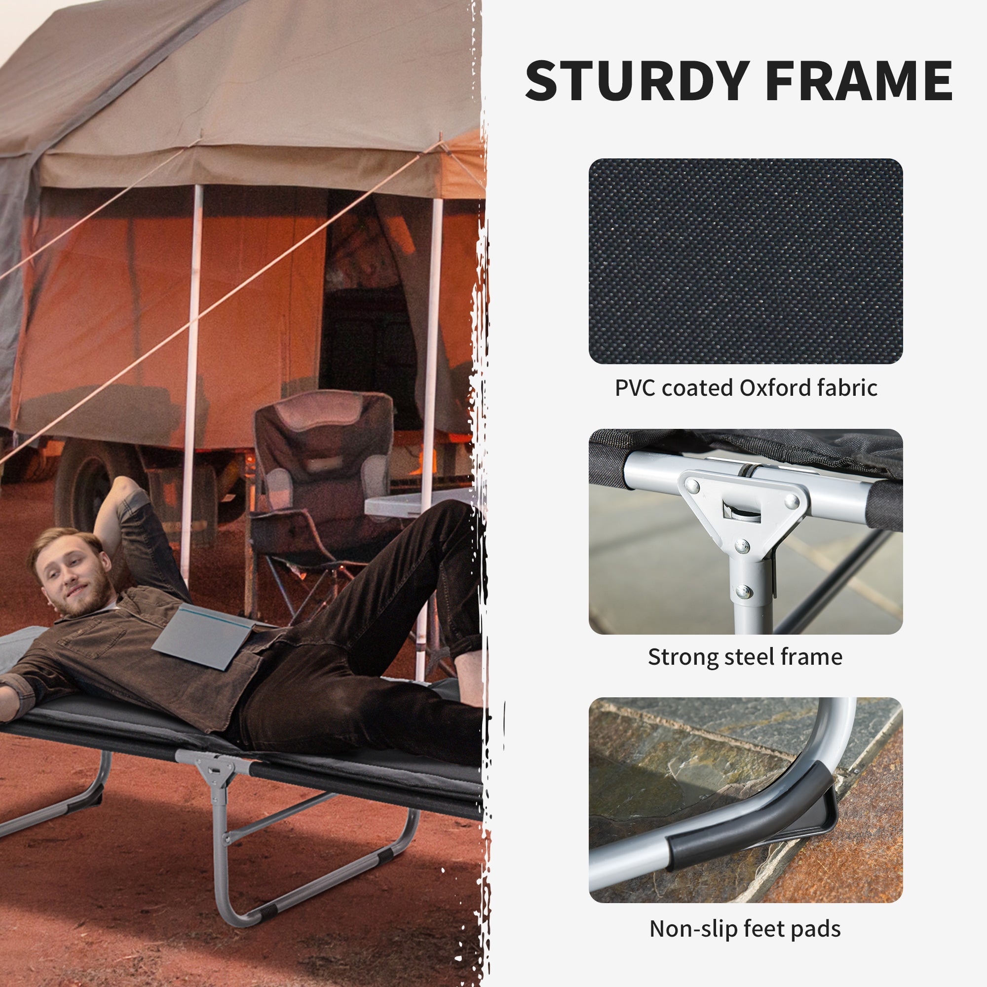 Outsunny Folding Camping Cot Sleeping Bed for Adults Office Outdoor Hiking Portable Black 