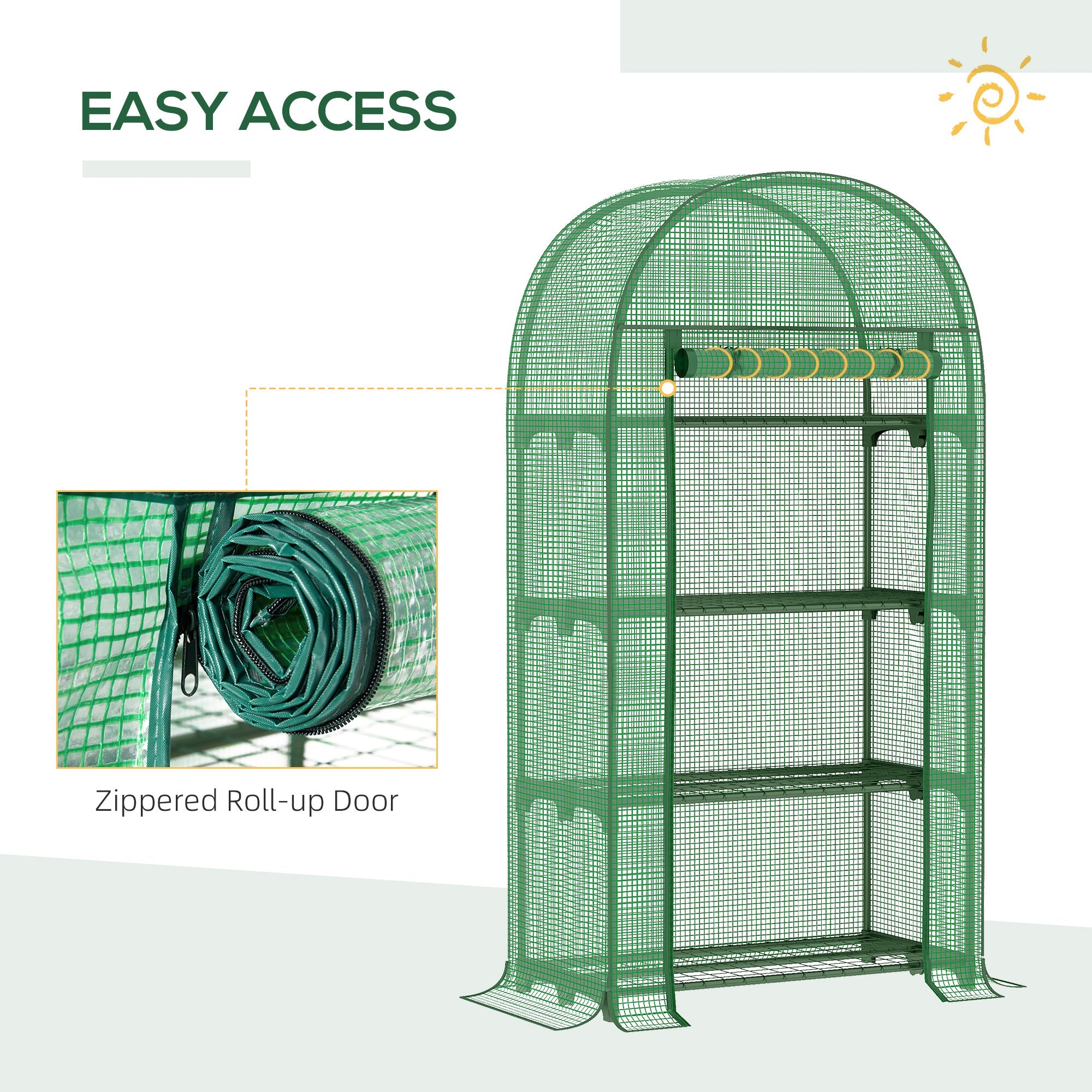 Outsunny Outdoor Mini Grow Station Nursery: Portable Green Dwelling with Shelves Zippered Door PE Cover 31.5" x 19.3" x 63" Green 