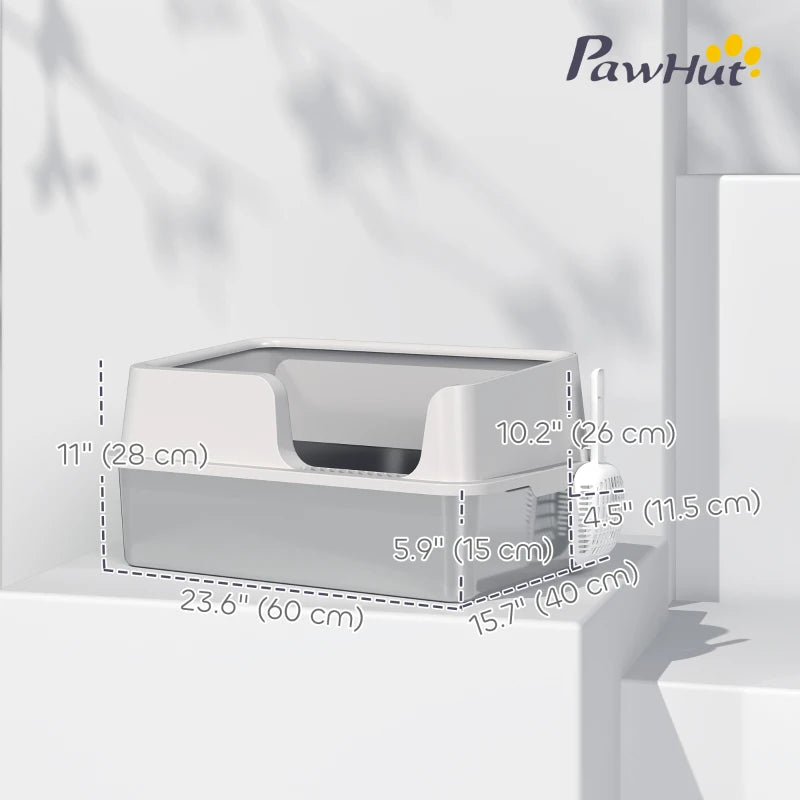 Stainless Steel Cat Litter Box with Lid with Scoop, High Sided, Non-Stick, & Anti-Urine Leakage, Easy Cleaning