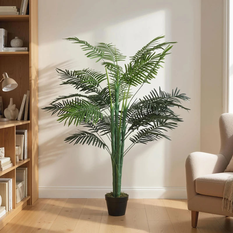 5FT Artificial Palm Tree, Fake Tropical Tree with Lifelike Leaves, Faux Plant in Pot for Indoor Decoration, Green