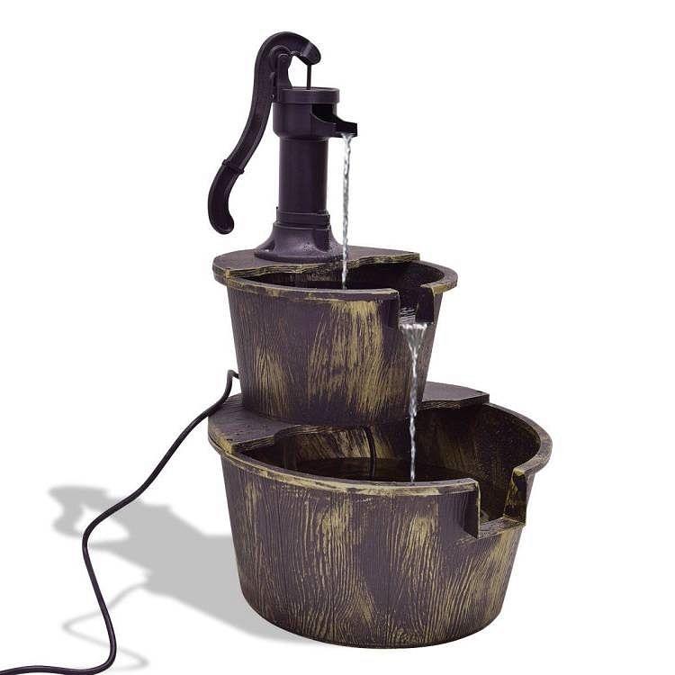 Outdoor 2-Tier Rustic Barrel Water Fountain with Submersible Pump - Free Shipping