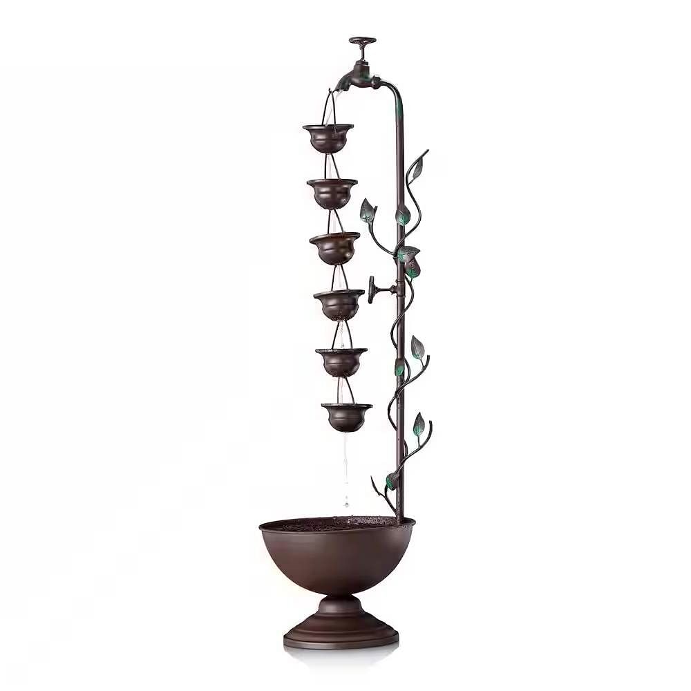 Outdoor Indoor 6-Tier Hanging Cups Water Fountain in Bronze Finish - Free Shipping