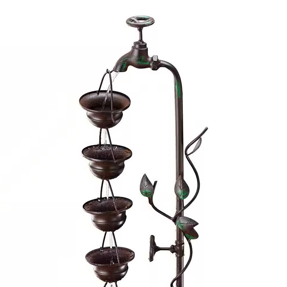 Outdoor Indoor 6-Tier Hanging Cups Water Fountain in Bronze Finish - Free Shipping