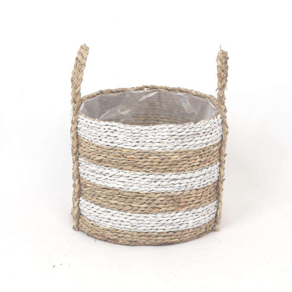 Tom - Seagrass Planter With White Stripes 