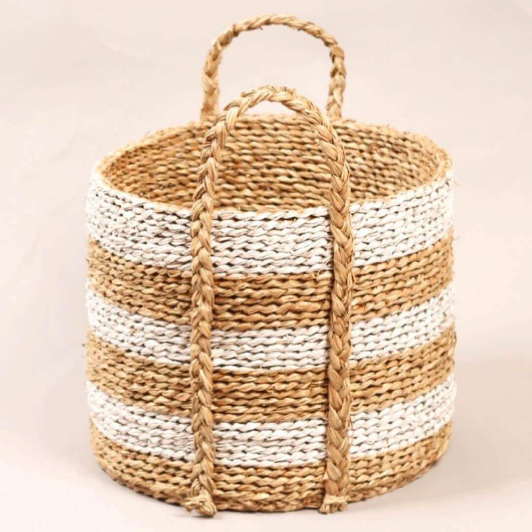 Tom - Seagrass Planter With White Stripes 