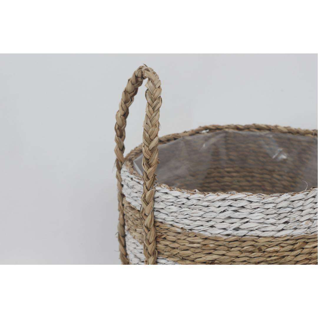 Tom - Seagrass Planter With White Stripes 