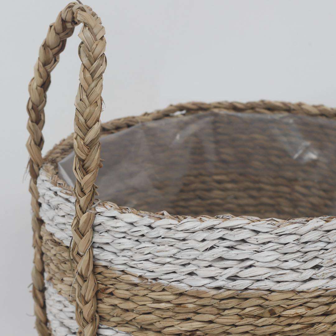 Tom - Seagrass Planter With White Stripes 