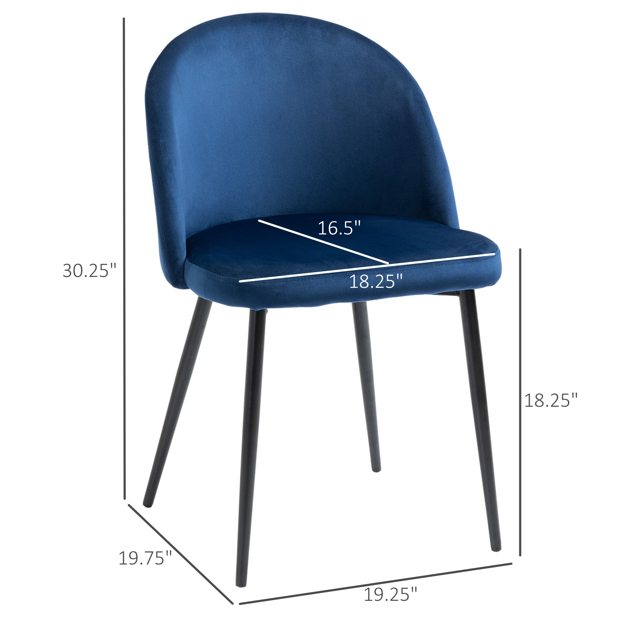 HOMCOM Set of 2 Modern Dining Chairs Mid-Back Velvet Side Table Chair Living Dining Dark Blue Furniture 